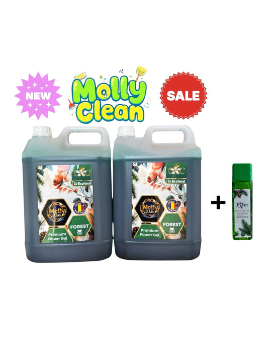 Molly Clean Pachetul cu 2x5 Litri Detergent Profesional Forest Cu Bicarbonat + Parfum de rufe Kifra 200 Fresh Forest